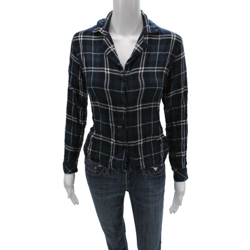 Rails Womens Plaid Rayon Button-Up Collared Long Sleeve Top Size XS